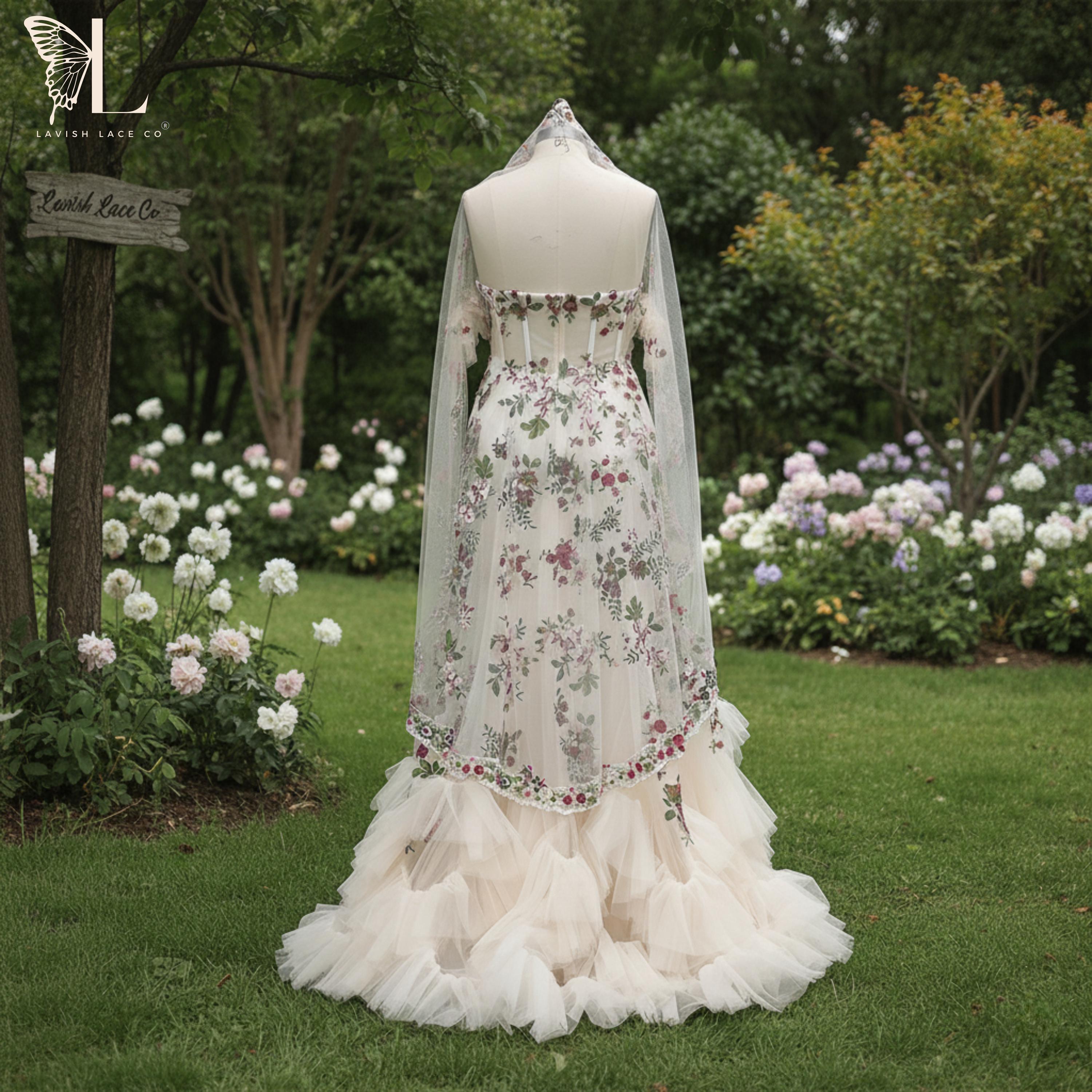 Colorful Wildflower Wedding Dress – Dreamy off Shoulder Tulle A