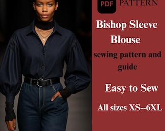 Bishop Sleeve Blouse Sewing Pattern | Women's DIY Top (PDF)