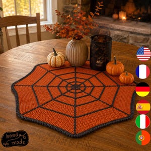 Spider Web Crochet Table Topper Pattern, Halloween Crochet Mat PDF, Easy Autumn Decor, 6 Languages