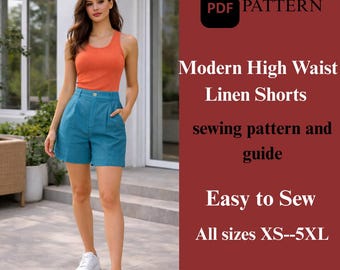 High Waist Linen Shorts Sewing Pattern – Modern Summer Style (PDF Pattern)
