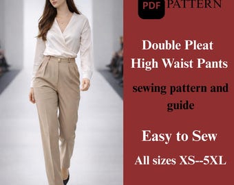 Patrón de costura para pantalón de cintura alta con doble pliegue: corte elegante (patrón en PDF)