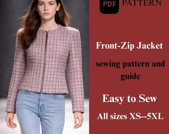 Front Zip Jacke Schnittmuster - Unisex Casual Zip-Up (PDF-Muster)