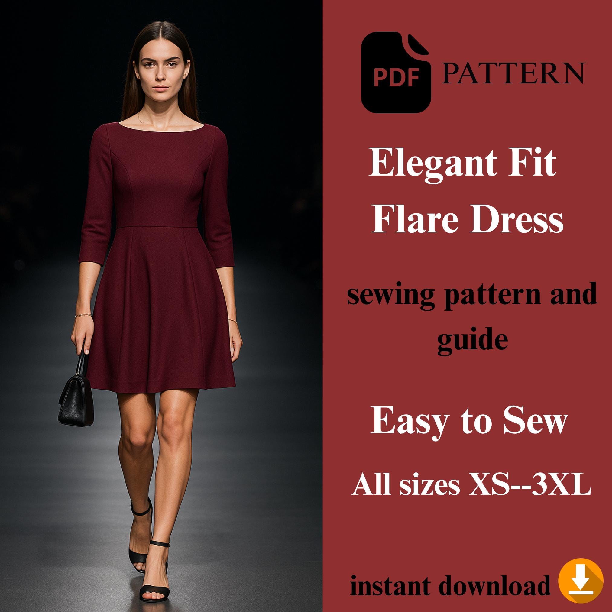3/4 sleeve fit & flare dress product info and reviews Women's Flare Dress V Neck 3/4 Sleeve 2024 Elegant a Line Work Dresses main image 0