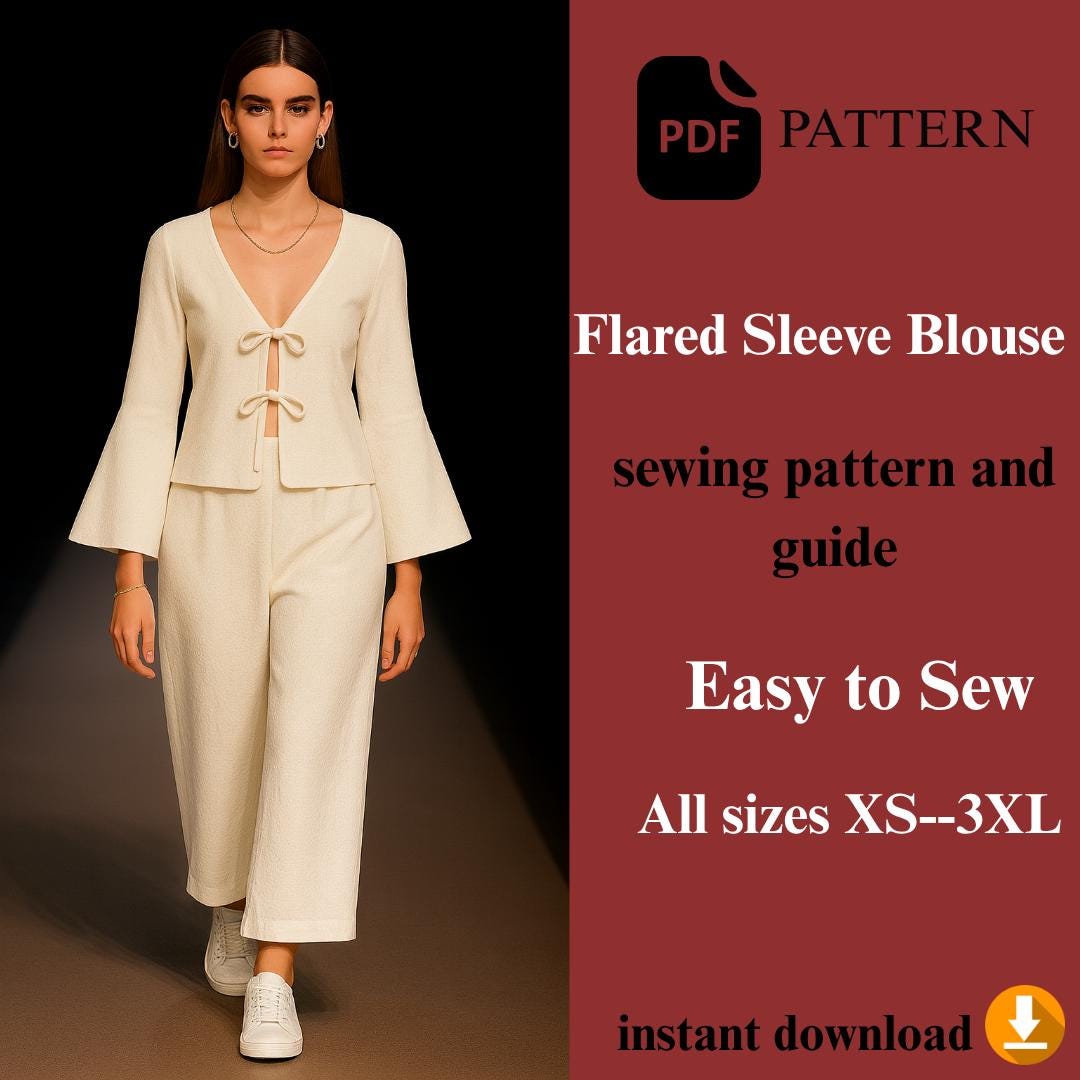 Flared Sleeve Blouse Sewing Pattern | Women's Top (PDF Pattern) - Etsy