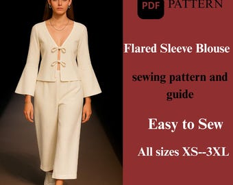 Patrón de costura para blusa de manga acampanada / Top de mujer (Patrón en PDF)