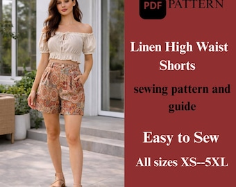 Leinen Shorts mit hoher Taille Schnittmuster - Anfängerfreundlich (PDF-Schnittmuster)