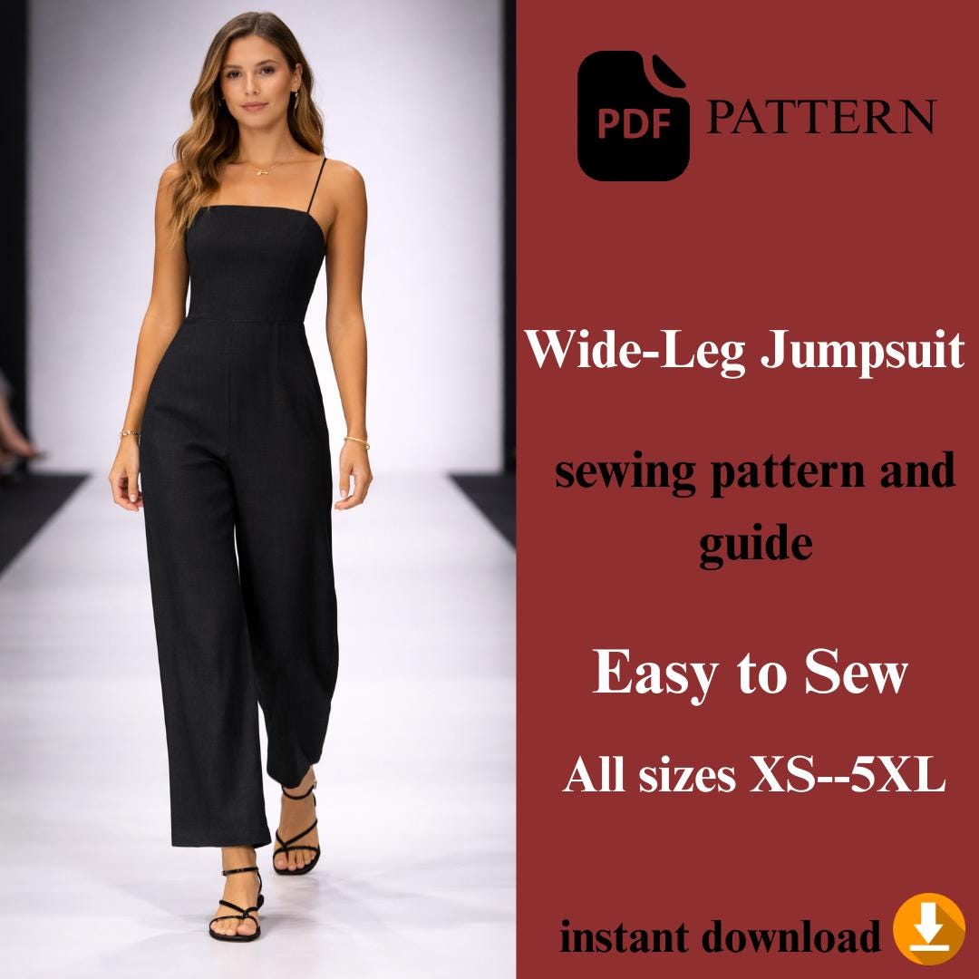 Wide Leg Jumpsuit Sewing Pattern – Beginner Friendly, Loose Fit (PDF ...