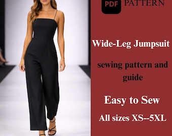 Wide Leg Jumpsuit Sewing Pattern – Beginner Friendly, Loose Fit (PDF Pattern)