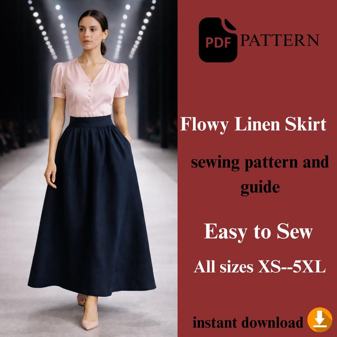Flowy Linen Skirt Sewing Pattern – Relaxed Fit PDF (XS-5XL) - Etsy