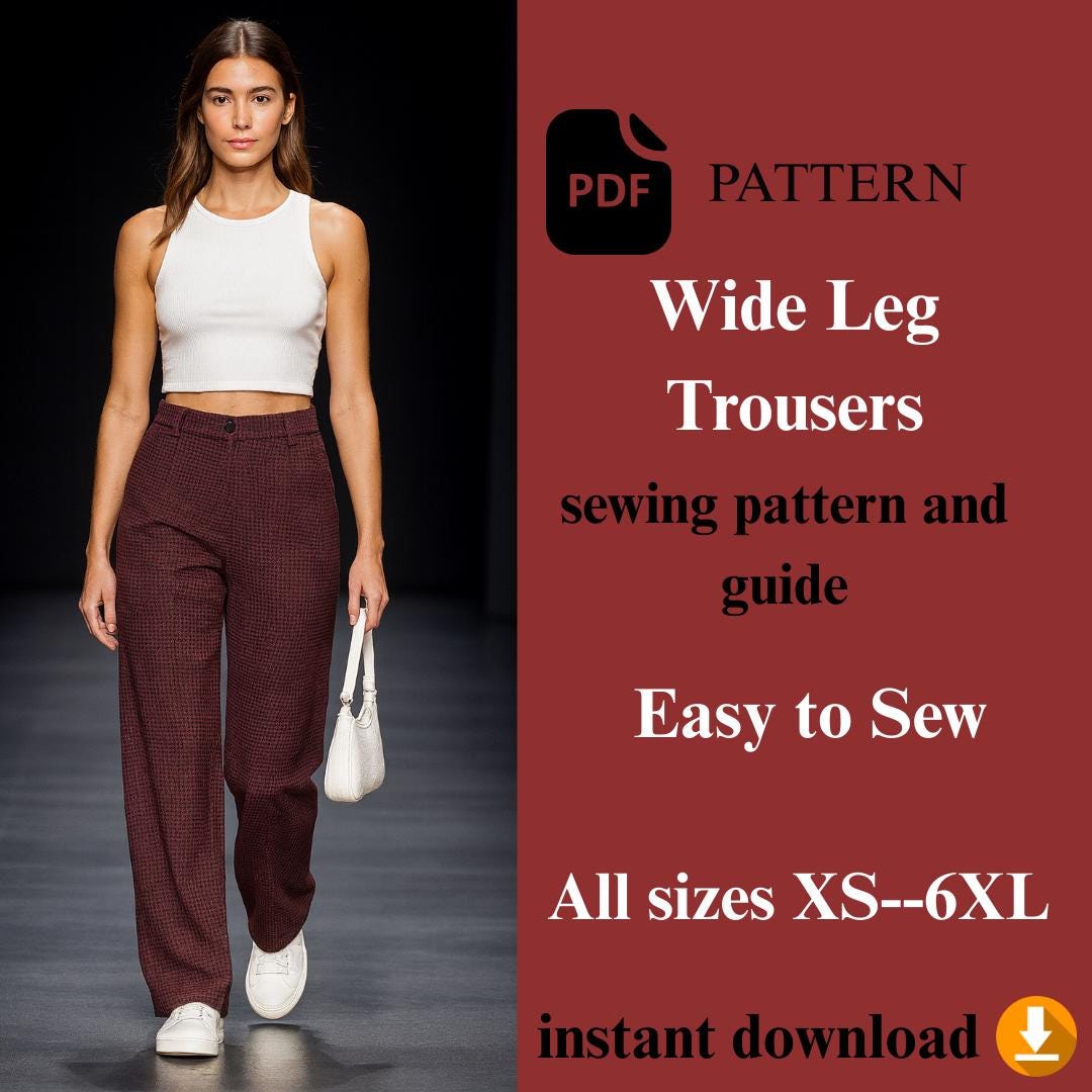 Wide Leg Trousers Sewing Pattern Women’s DIY Pants Beginner — free download