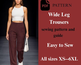 Patrón de costura para pantalones anchos / Pantalones DIY para mujer / Descarga digital en PDF para principiantes