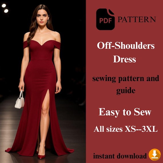 Off Shoulder Dress Sewing Pattern | Elegant Summer Outfit (Digital PDF  Pattern)