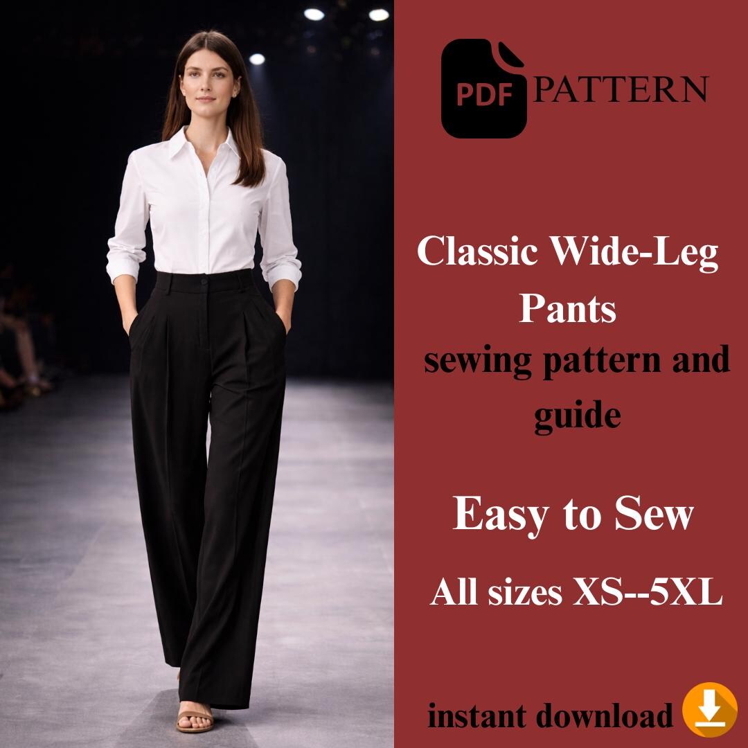 Wide Leg Pants Sewing Pattern Classic Trousers (PDF Pattern) Etsy — free download