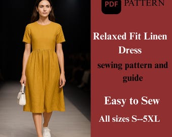 Relaxed Fit Linen Dress Sewing Pattern | Beginner Friendly PDF Digital Download