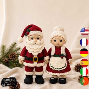 Jultomten och fru Claus virkmönster PDF, Jul Amigurumi dockor