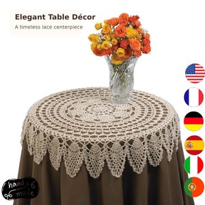 Crochet Table Topper Pattern PDF, Vintage Lace Doily, Round Tablecloth, 6 Languages, Instant Digital Download