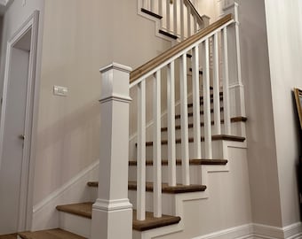 Postes de escalera de madera maciza pintados de blanco, individuales o en juego