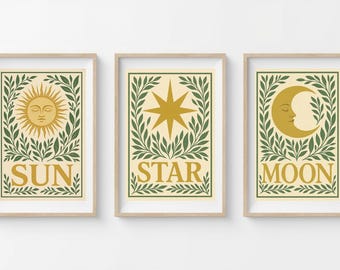 SUN MOON & STAR Art Prints -Set of 3 - Digital Prints