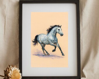 Galloping Grace – Dapple Grey Horse Art Print