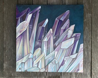 Amethyst crystals original oil painting by Carin Vaughn