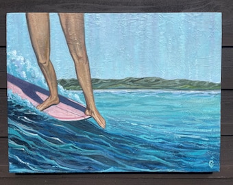 Hang Five  surfer girl oil painting