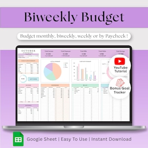 Budget bisettimanale / Pianificatore finanziario settimanale / Modello di budget basato sullo stipendio / Foglio di calcolo del budget mensile / Foglio Google per il budget semplice