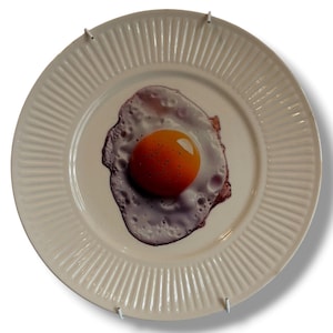 Vintage Ceramic Egg Wall Plate, Handmade Pottery Food Art, Retro Kitchen Wall Decor, Mid Century Decorative Platter, Unique Gallery Wall