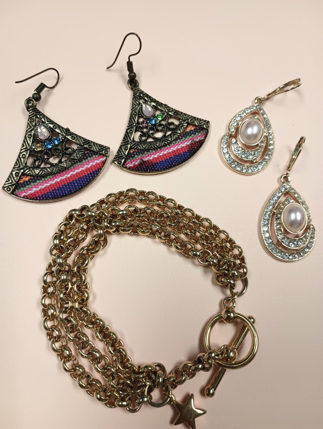 A Lot of Costume Jewelry Drop Earrings and a Bracelet Etsy