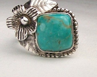 Native American, Southwestern, Silver Arizona Kingman Turquoise Ring