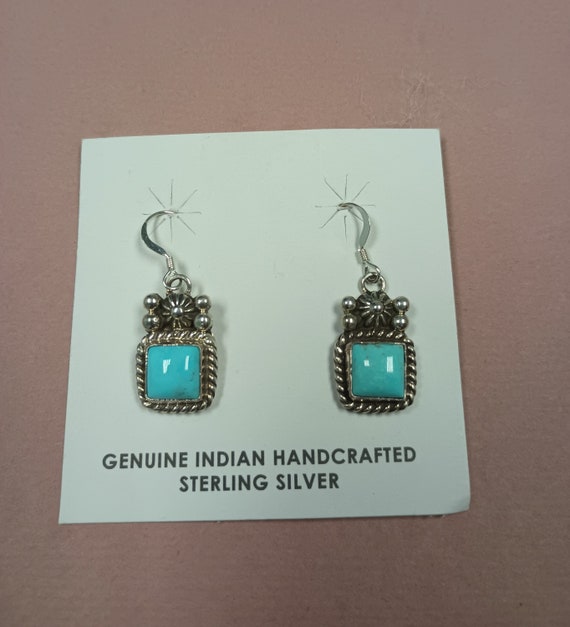 Native American Navajo Petite Turquoise Silver Ea… - image 3