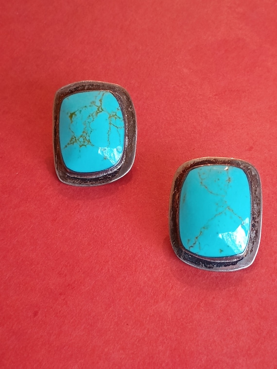 Mexican Large Turquoise Silver Earrings