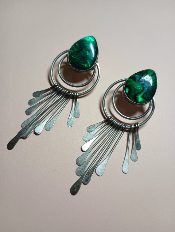 Native American Abalone Silver Earrings Large