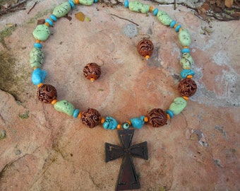 Rusty Cross Pendant on a Unique Handmade Necklace