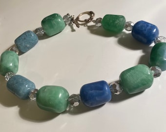 Choker Necklace with large Blue and Green Semi Precious Beads