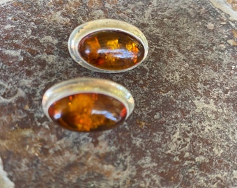 Baltic Amber and Mexican Silver Vintage Earrings