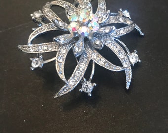 Rhinestone Large Flower Brooch Vintage