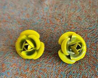 Mexican Handmade Metal Yellow Rose Earrings