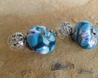 Italian Glass Bead and Silver Handmade Dangle Earrings