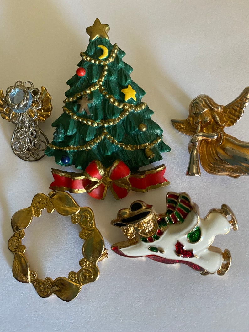 Five Vintage Christmas Pins or Brooch image 1