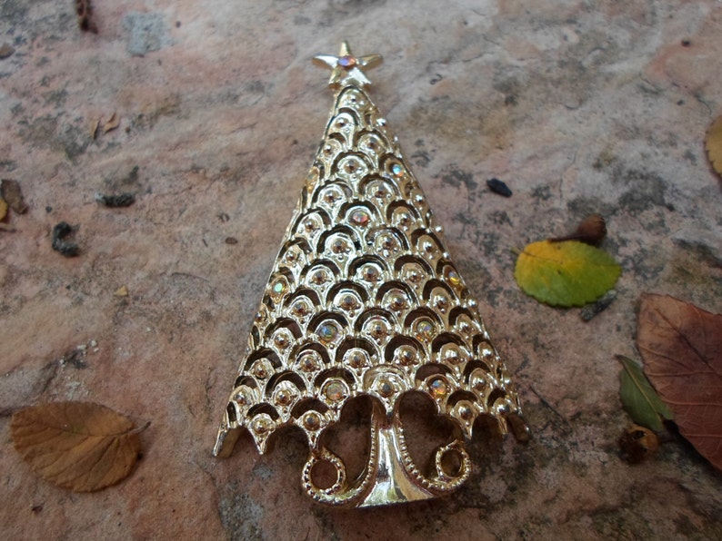 Vintage Christmas Tree Brooch Signed Tanger image 2