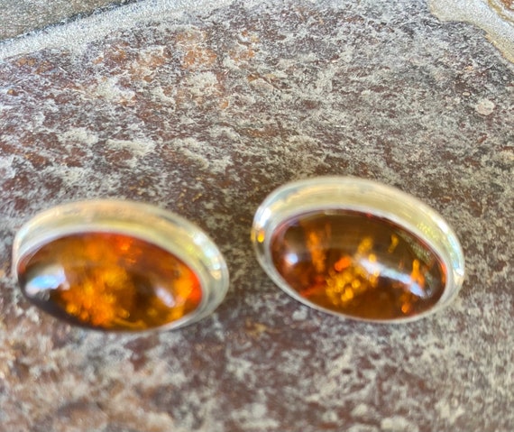 Baltic Amber and Mexican Silver Vintage Earrings - image 2