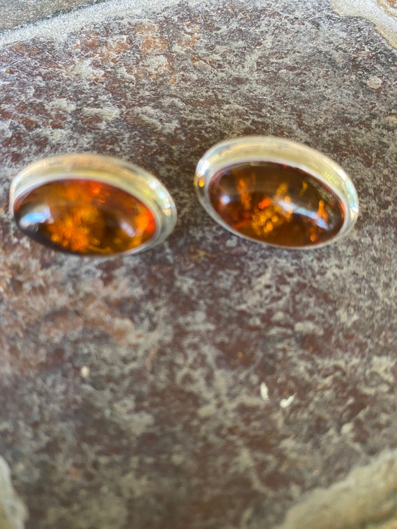 Baltic Amber and Mexican Silver Vintage Earrings - image 7