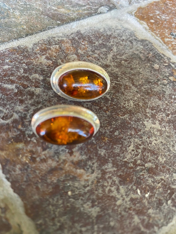 Baltic Amber and Mexican Silver Vintage Earrings