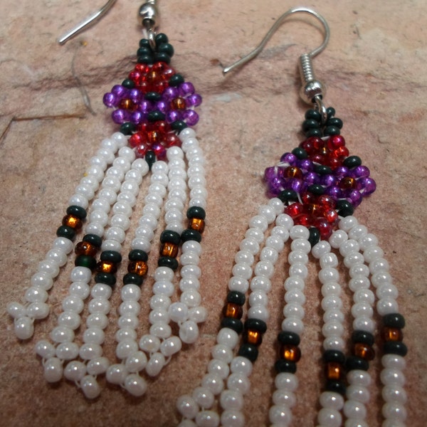 Folk Art Quapaw Indian Seed Bead earrings