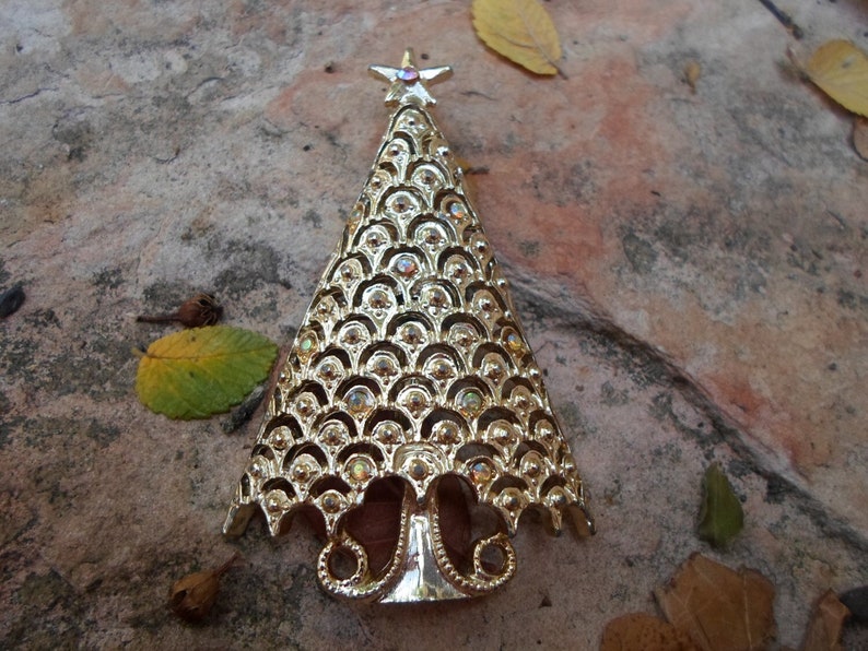 Vintage Christmas Tree Brooch Signed Tanger image 1