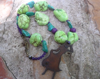 Cowgirl Necklace Green and Purple Turquoise