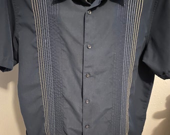 Mens Navy Blue Guayabera Style Shirt