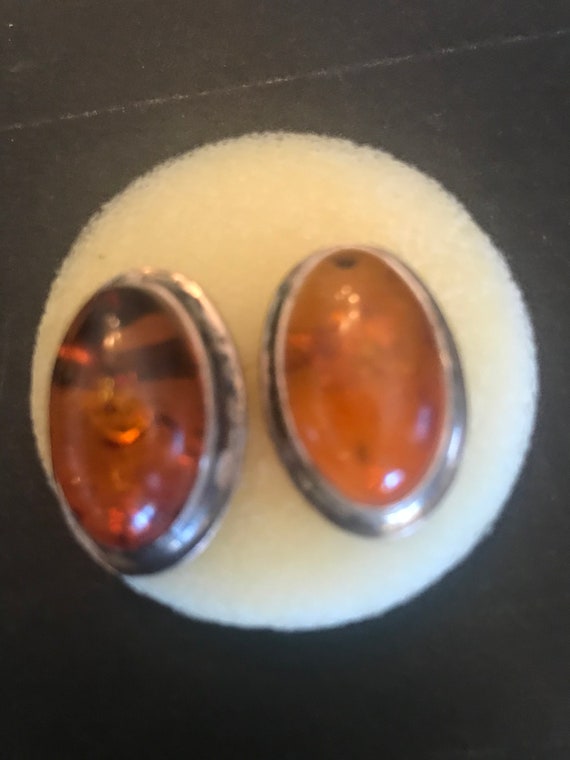 Baltic Amber and Mexican Silver Vintage Earrings - image 4
