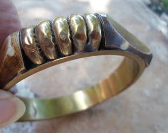 Vintage Brass and Wooden Bangle Bracelet