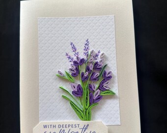 Handmade Quilled Lavender Sympathy Card | With Deepest Sympathy Condolence Card | 3D Paper Quilling Floral Funeral Thinking of You Card